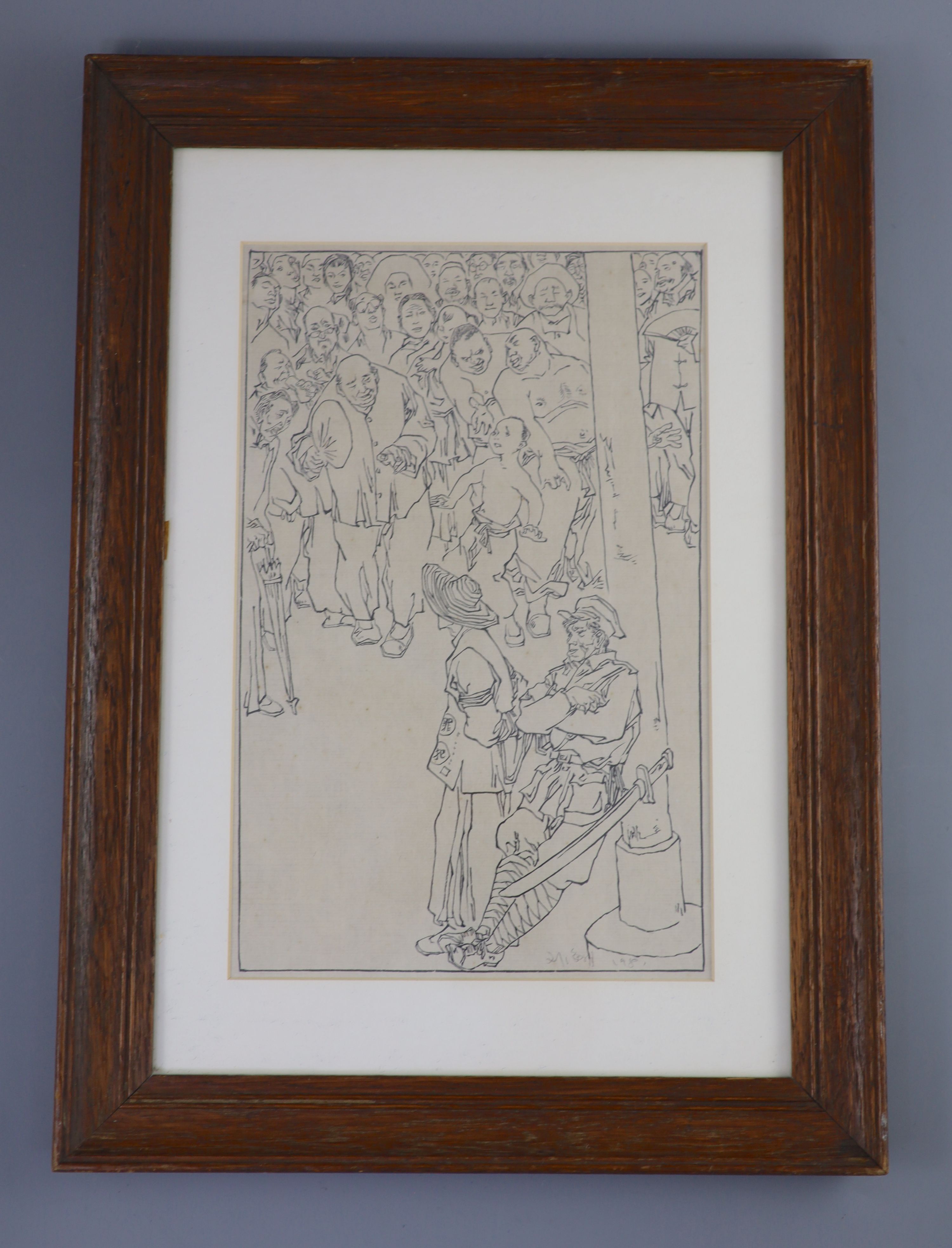 Liu Haiming (b.1954) Figures awaiting Japanese execution woodcut inscribed in pencil, 28/18 28 x 18 cm